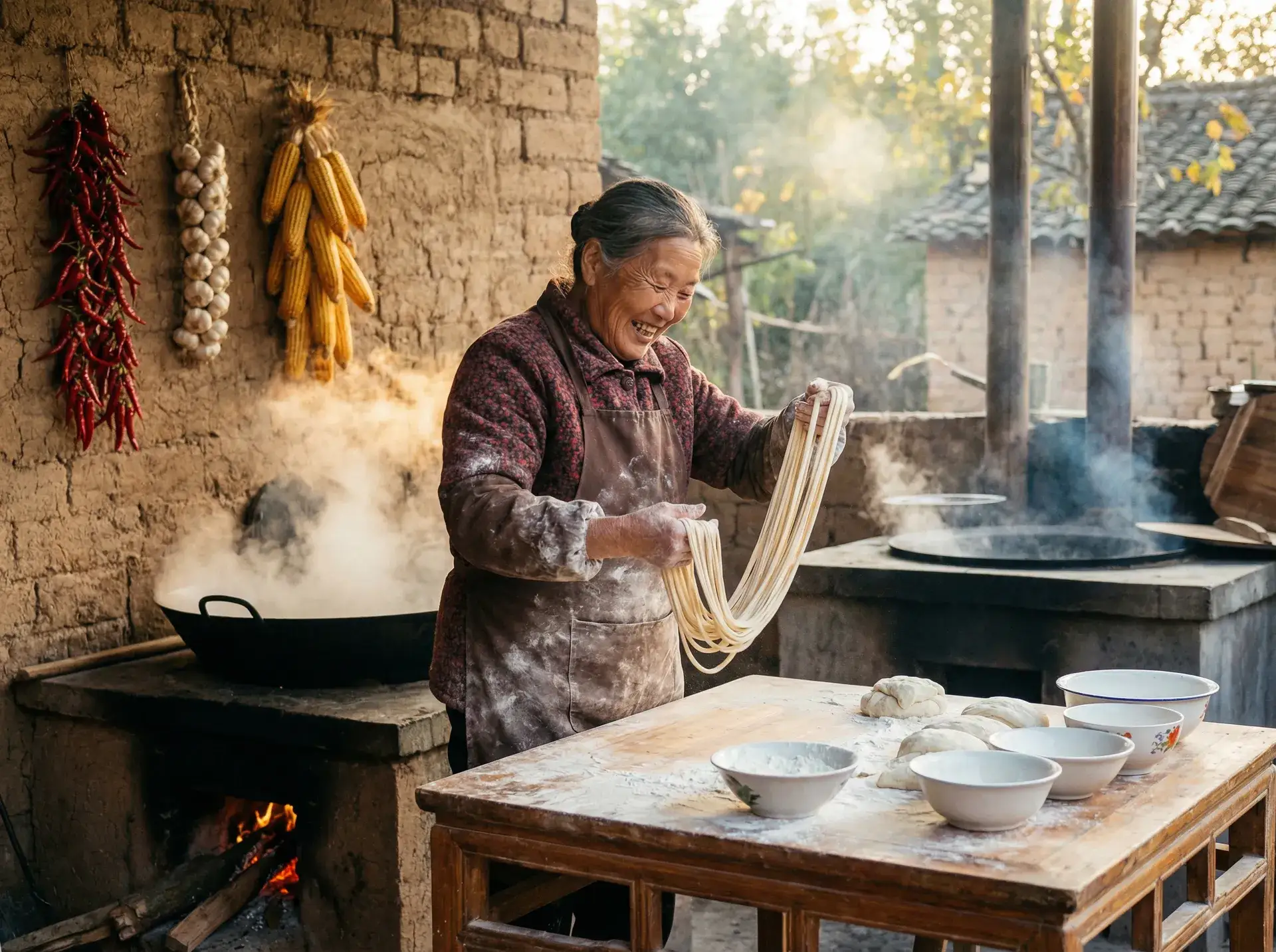 农家大嫂手擀面 - 长空雄鹰 乡村美食